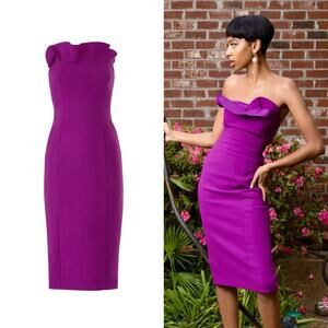 Cinq a Sept Jolie Marceau Dress Strapless Ruffle Sheath Knee Length Purple 0